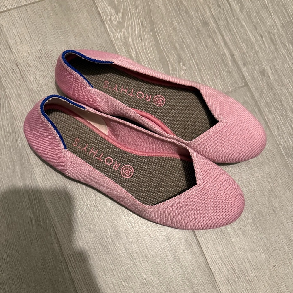 Rothy's Vibrant Pink Flats with Blue Accents